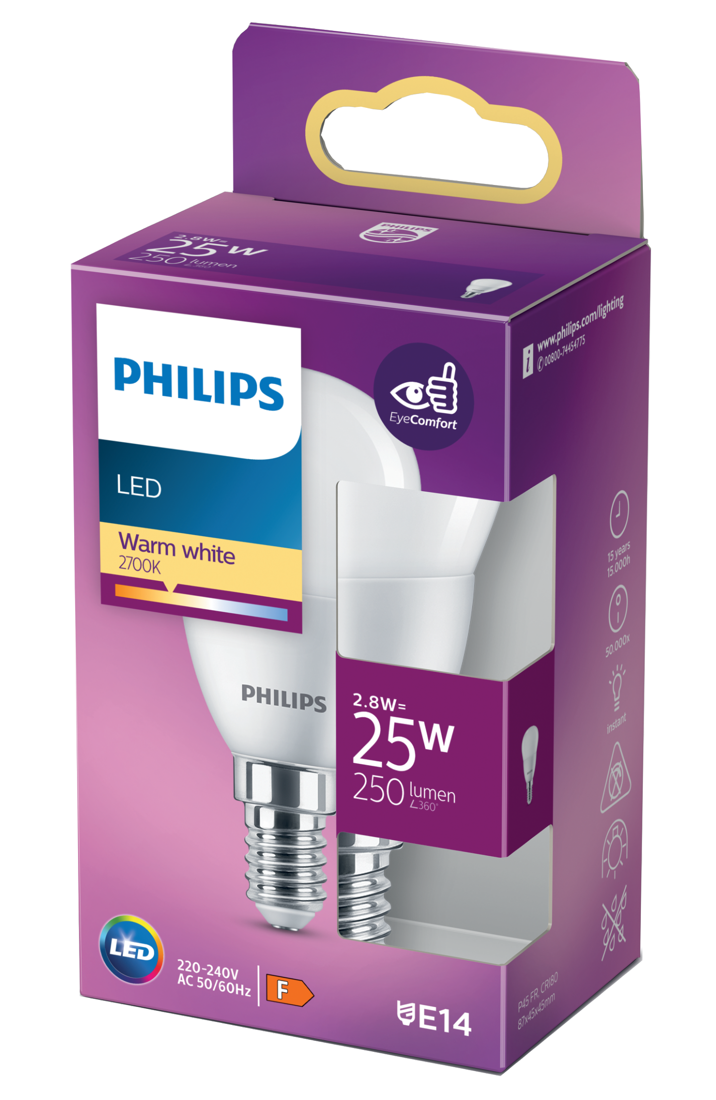 LEDLAMPA PHILIPS KLOT FROST VV E14 25W