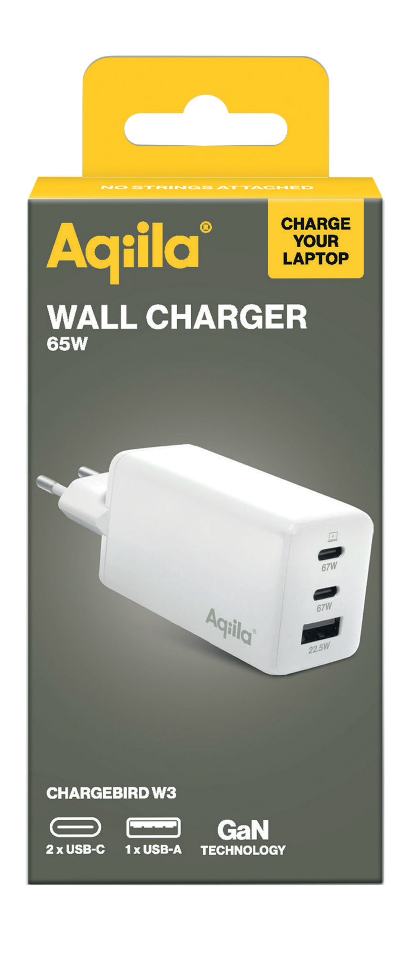 VÄGGLADDARE AQIILA 2XUSB C + 1XUSB A, 67W V