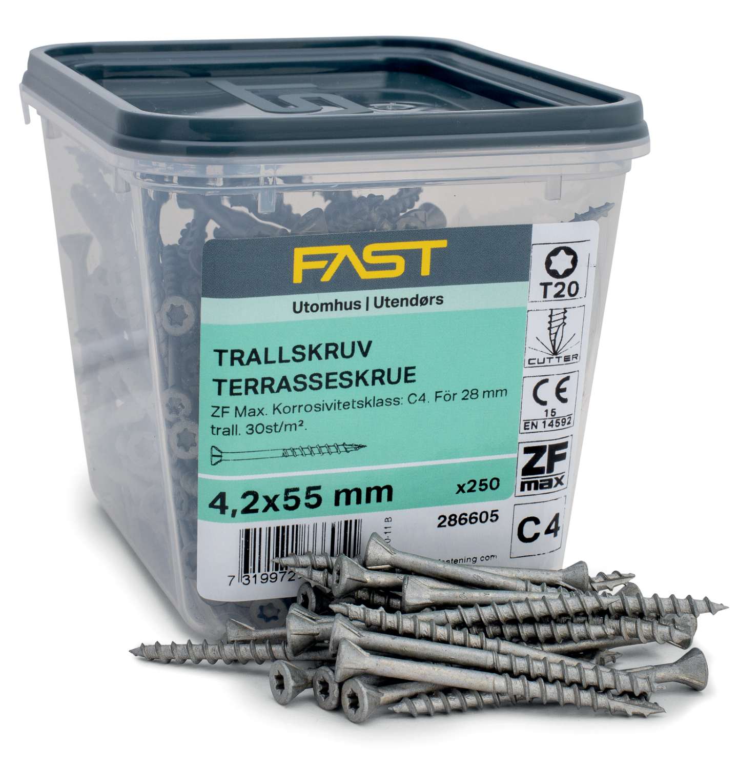TRALLSKRUV FAST 4,2X55MM 250P TX20
