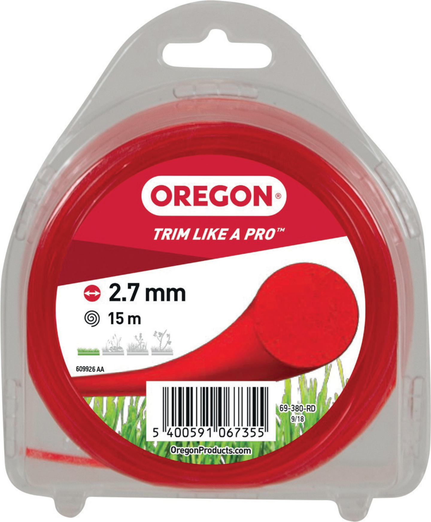 TRIMMERTRÅD OREGON RUND RÖD 2,7MMX15M