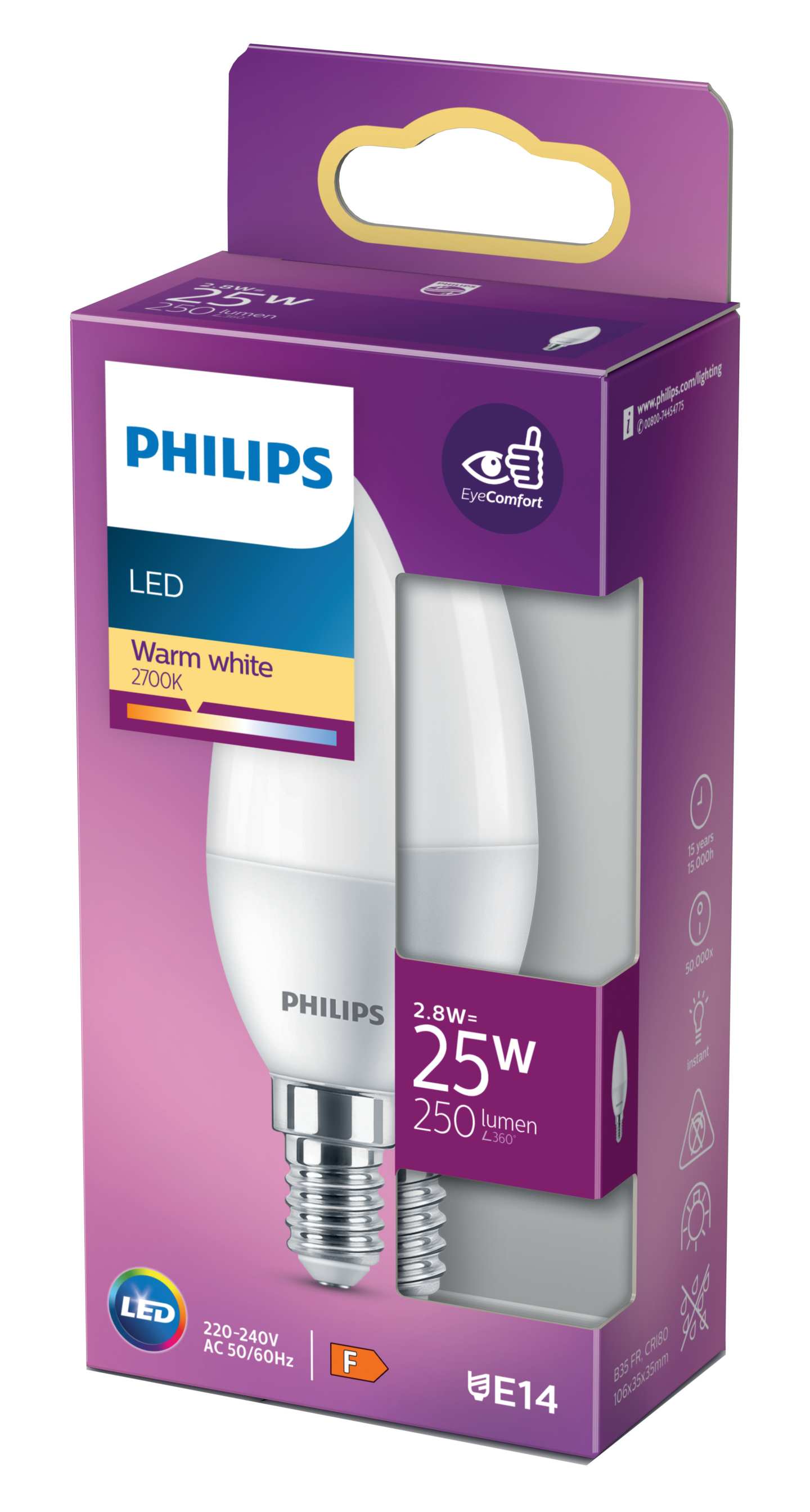 LEDLAMPA PHILIPS KRON FROST VV E14 25W
