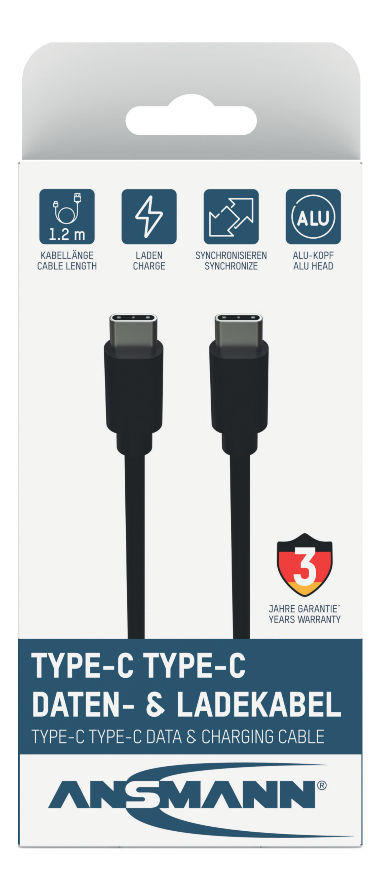 LADDKABEL ANSMANN USB C USB C SVART 1,2M