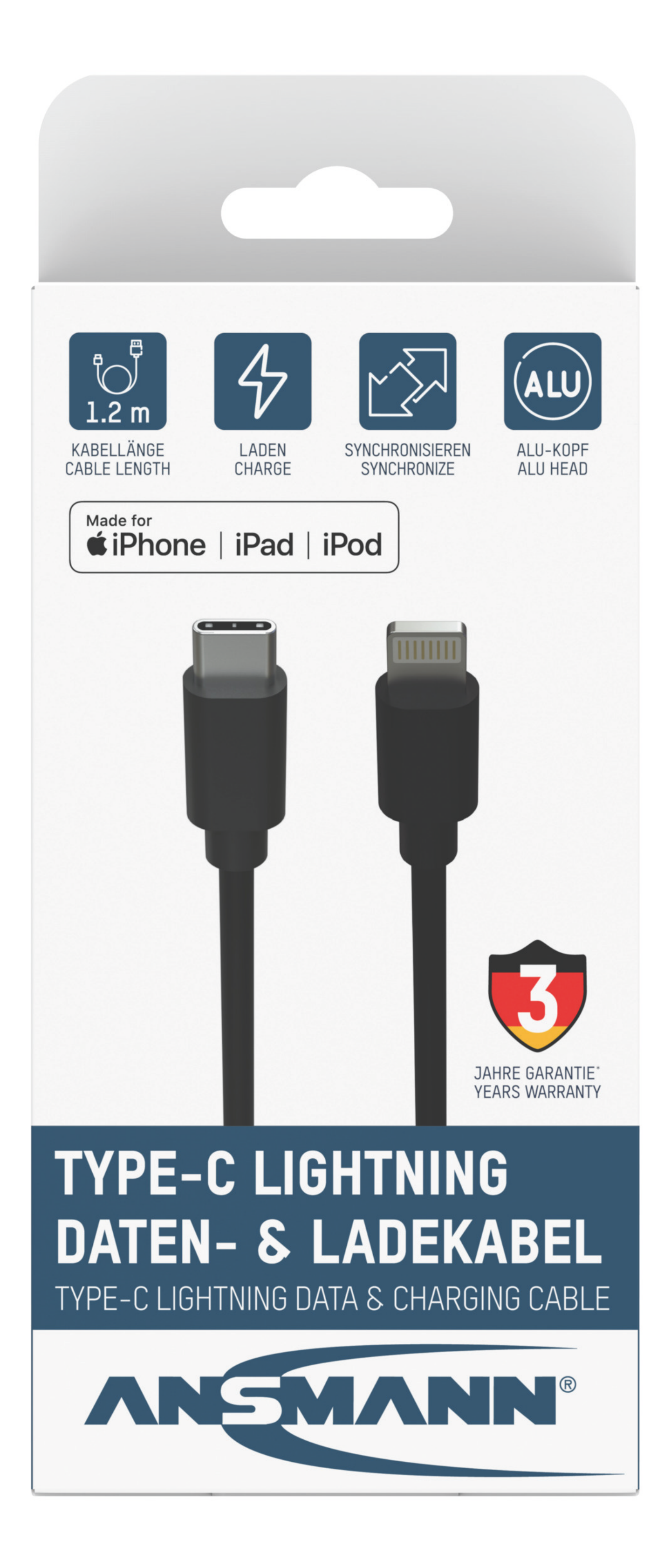 LADDKABEL ANSMANN USB C LIGHTNING SVAR 1,2M