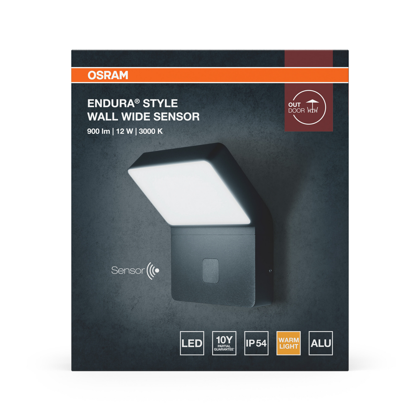 Led-seinävalaisin OSRAM Endura Style Wide 12W 3000K 750lm IP54 tunnistimella