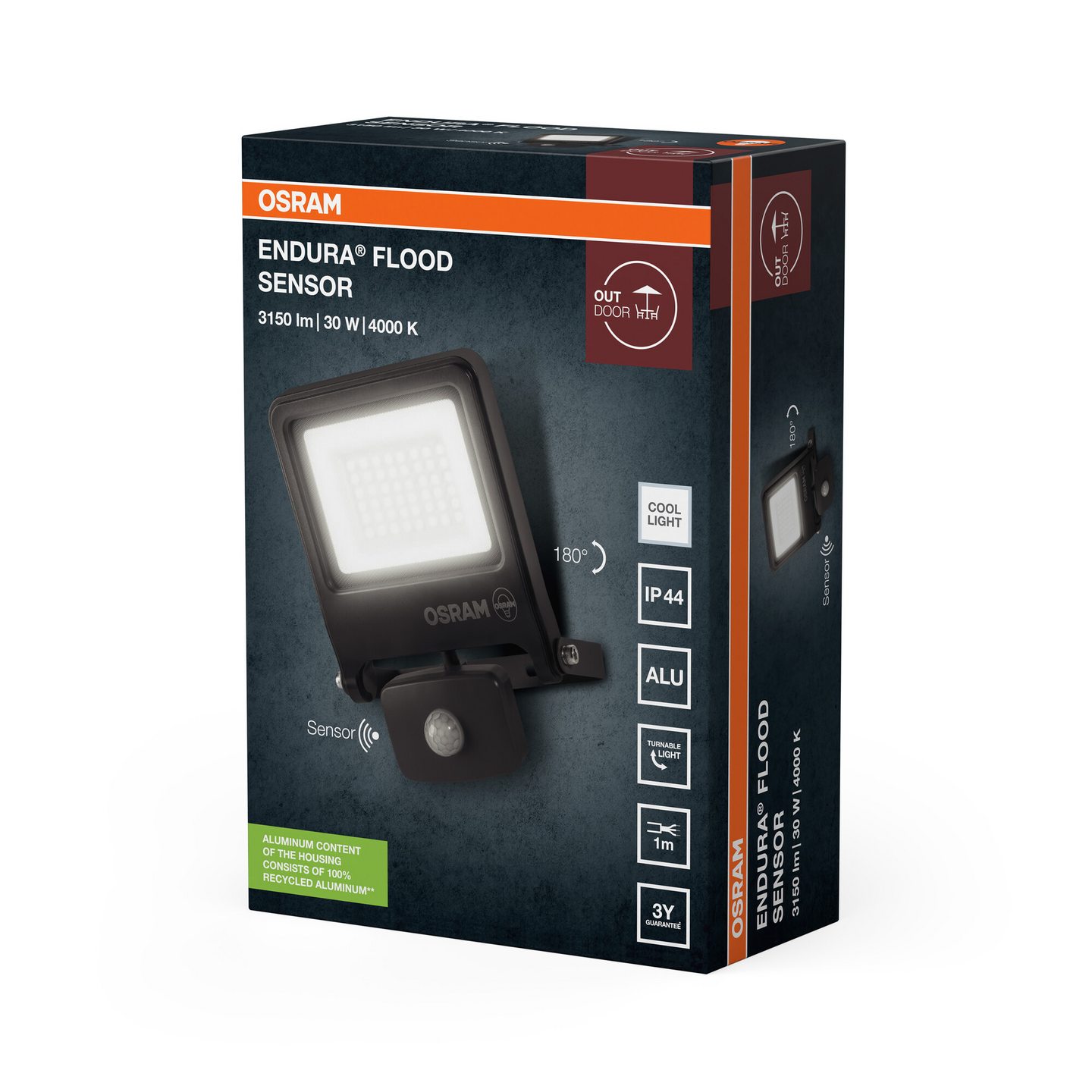 Led-valonheitin OSRAM Endura Flood 30W 4000K 3000lm IP44 harmaa tunnistimella