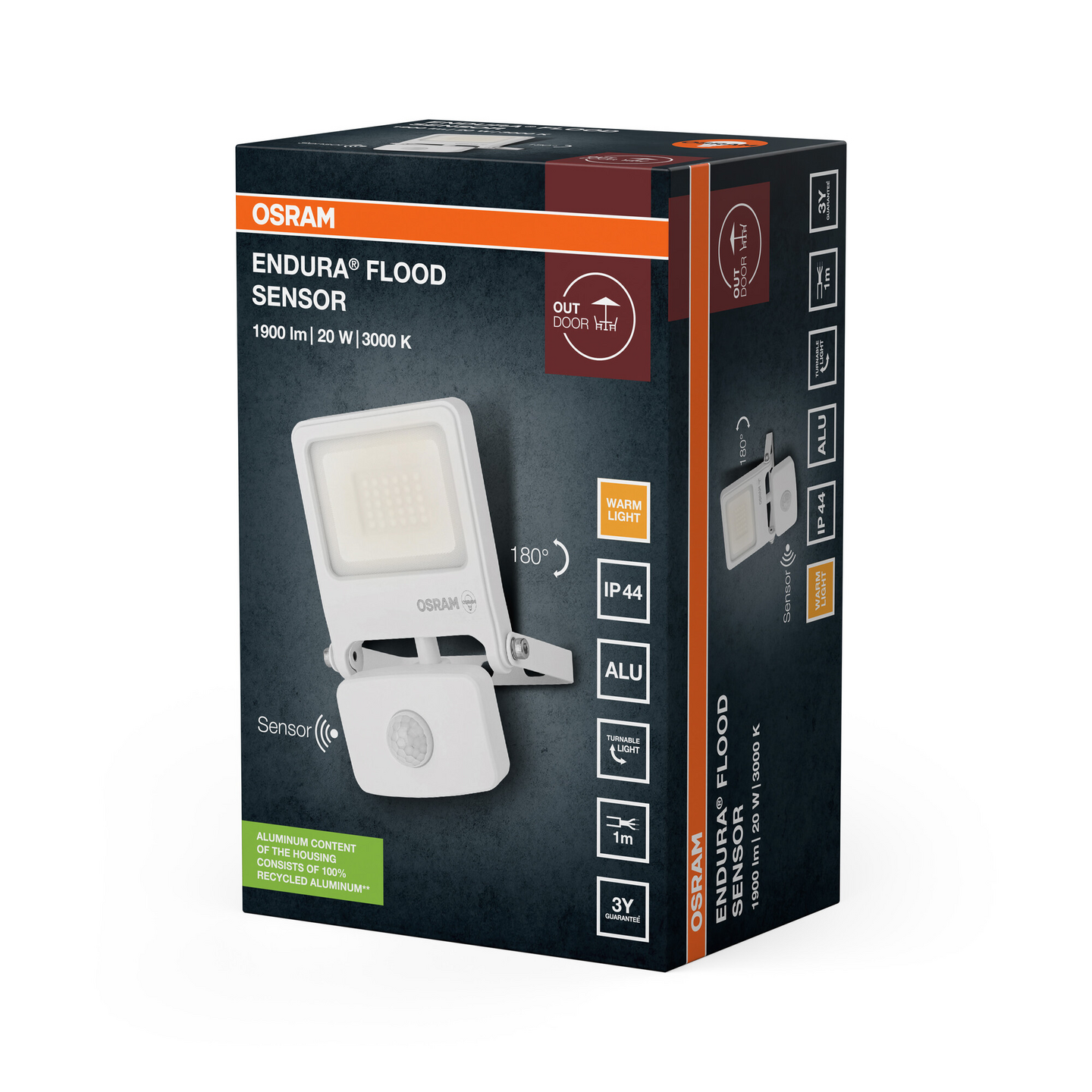 Led-valonheitin OSRAM Endura Flood 20W 3000K 1800lm IP44 valkoinen tunnistimella