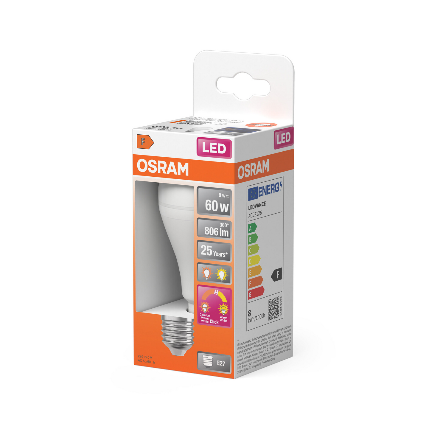 LED-vakiolamppu OSRAM Superstar+ Classic A 806lm 2700K E27 muovi yövalolla