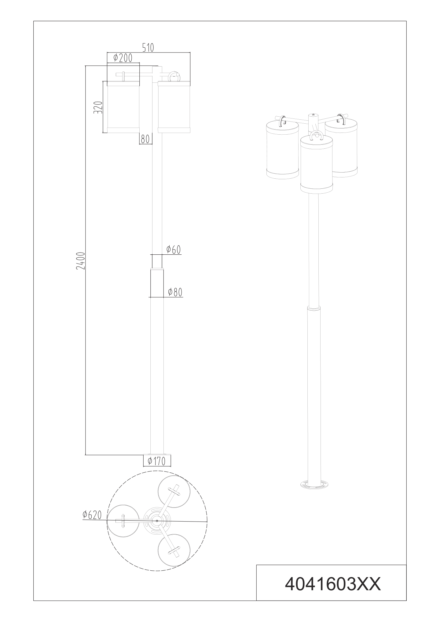 Ulkopylväsvalaisin Trio Sambesi 3XE27 28W 240cm antrasiitti IP44