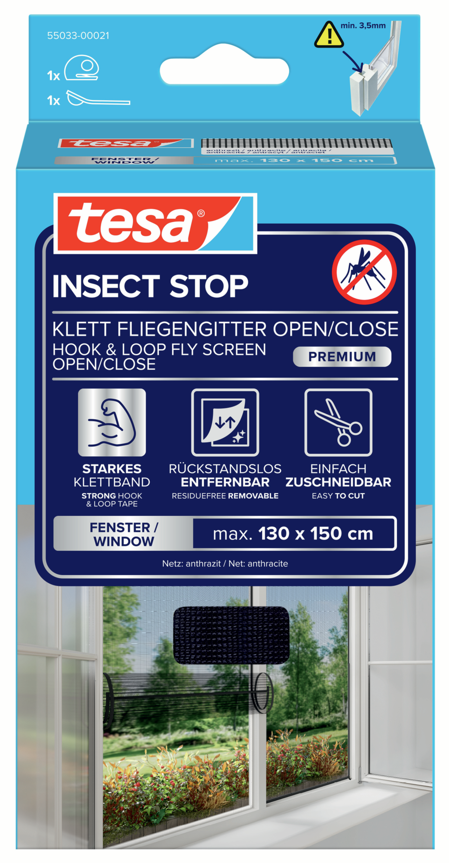 INSEKTSNÄT FÖNSTER 1,3X1,5 SVA TESA 55033 ÖPPNA/STÄNG
