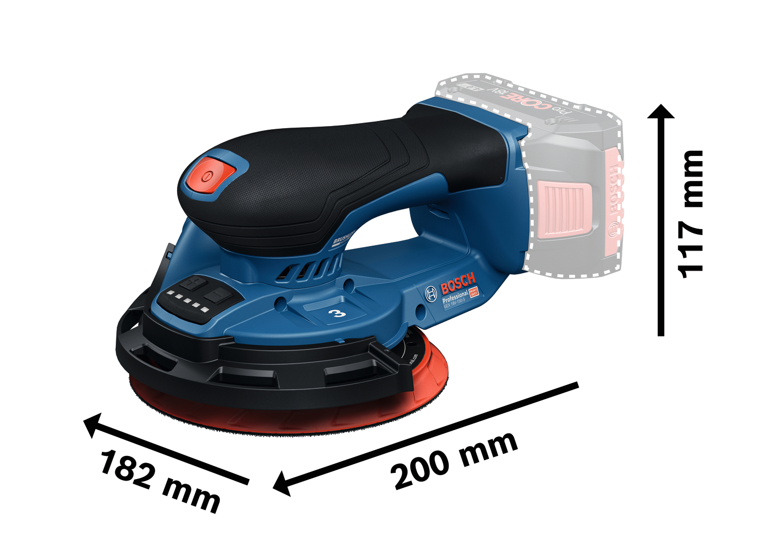 Akkuepäkeskohiomakone Bosch GEX 18V-150-3 Solo