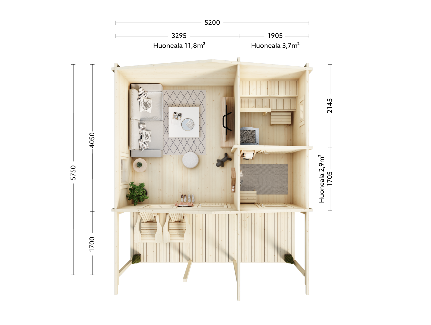 Pihasauna Sotka 20m² + terassi 9m²