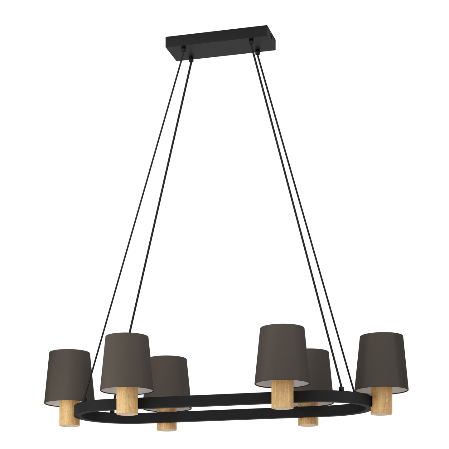 Riippuvalaisin EGLO Edale 6-osainen soikea 6x40W 108x51cm musta/cappuccino/puu