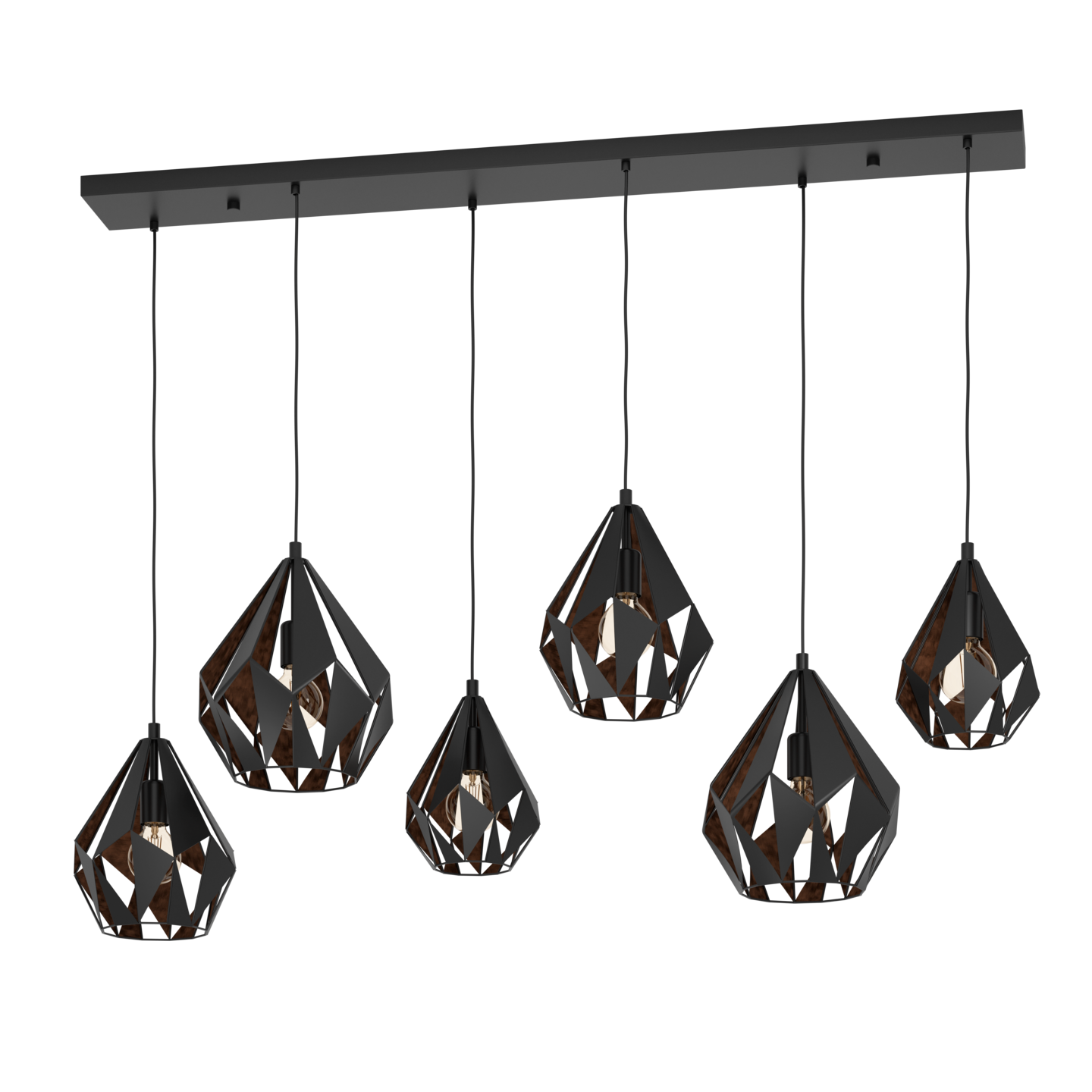 RiippuvalaisinEGLO Carlton 1 6-osainen 6x40W 145,5x38,5cm musta/kupari
