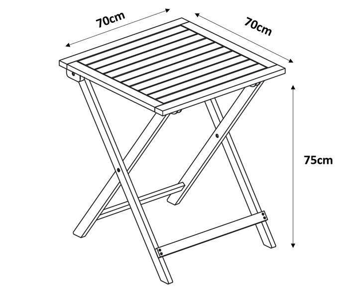 Taittopöytä Cello Acasia neliö 70x70cm