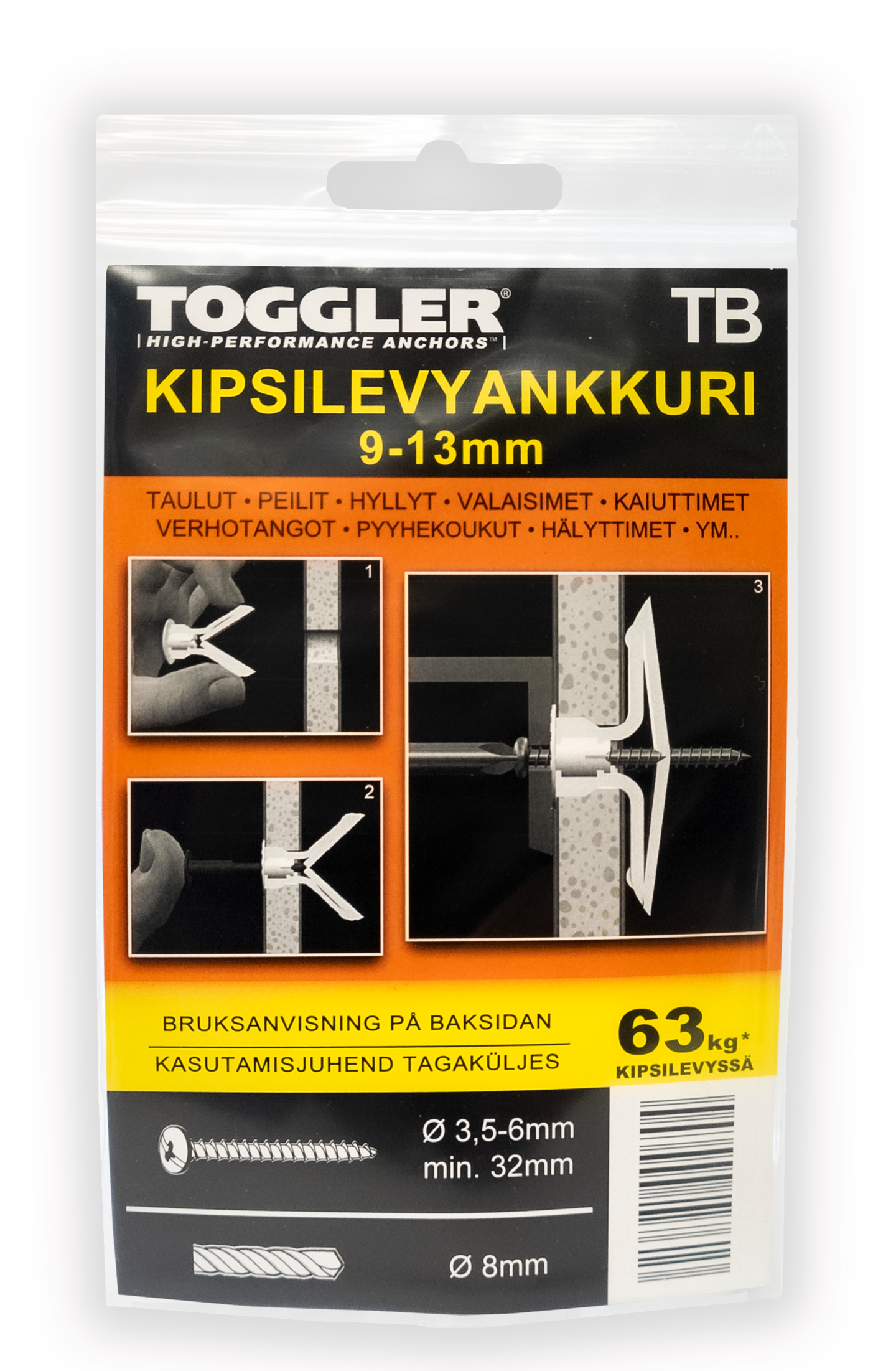 Ohutlevyankkuri TOGGLER HWA TB 9-13mm 25kpl