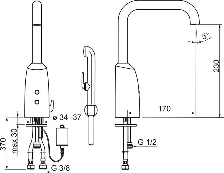 Pesuallashana Oras 6333FZ Electra 6V Bluetooth Bidetta 170mm juoksuputkella