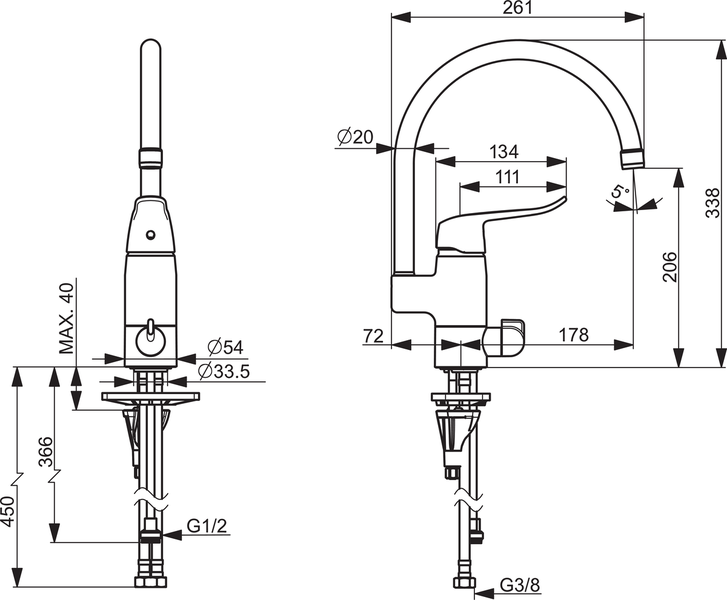 Keittiöhana Oras Care 5739F pesukoneventtiili