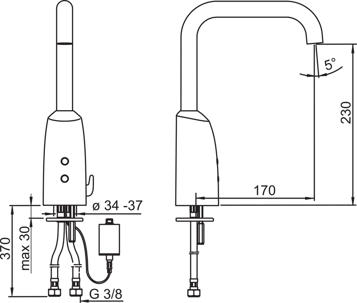 Pesuallashana Oras 6331FZ Electra 6V Bluetooth Bidetta 170mm juoksuputkella