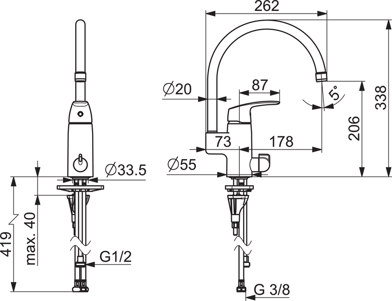Keittiöhana Oras 1039F-104 Safira pesukoneventtiili