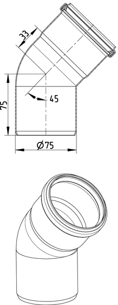 Kulmayhde Blücher 45° 75mm ruostumaton teräs