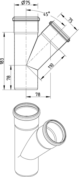 Haarayhde Blücher 45° 75/75mm ruostumaton teräs