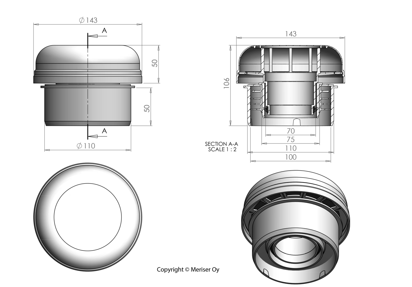 Alipaineventtiili Merika 70/75/100/110 M-106
