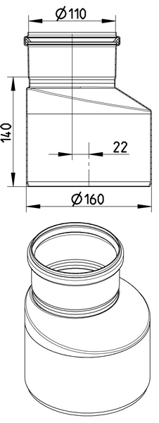 Supistusyhde BLÜCHER 160x110mm epäkeskeinen ruostumaton teräs