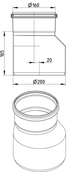 Supistusyhde BLÜCHER 200x160mm epäkeskeinen haponkestävä teräs