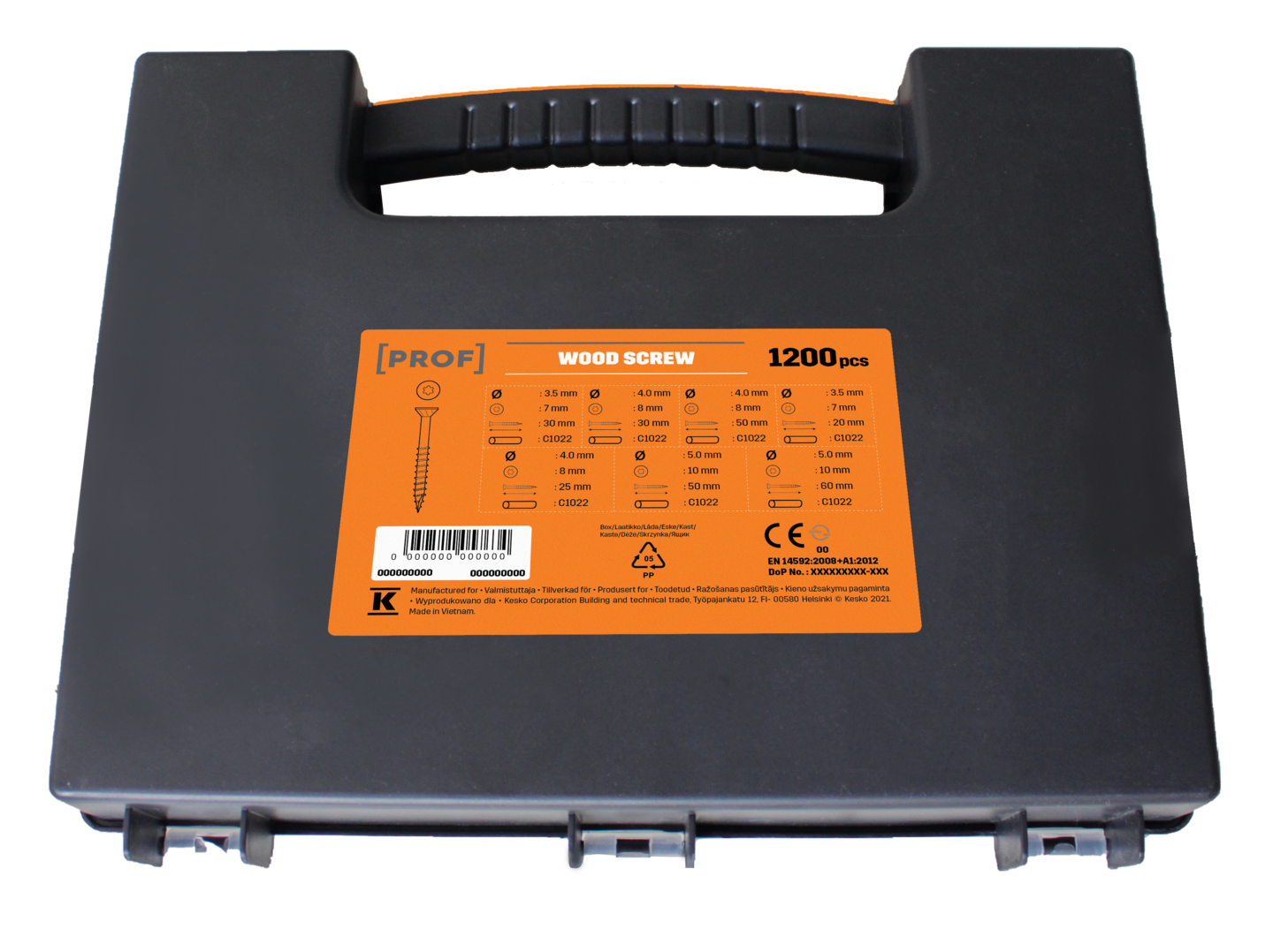 Yleisruuvisalkku PROF uppokanta 7 kokoa 1200kpl