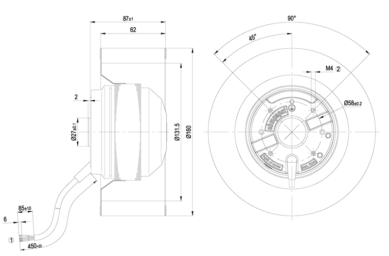 Keskipakopuhallin ebmpapst r4e160-ab01-12 2uf 65w