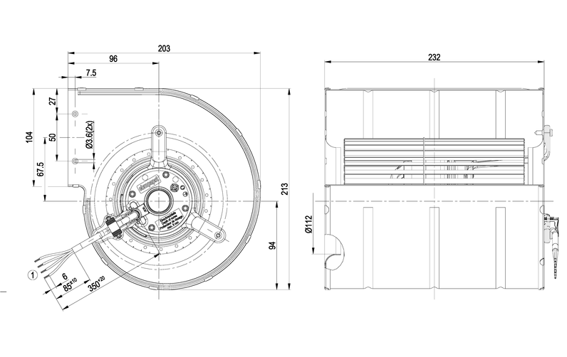 Keskipakopuhallin ebmpapst d2e133-dm52-60 5uf 250w