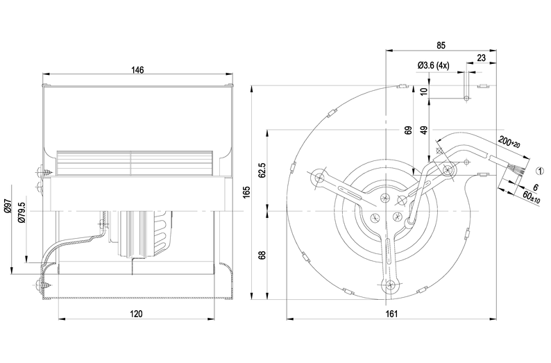 Keskipakopuhallin ebmpapst d2e097-bk80-38 2uf 75w