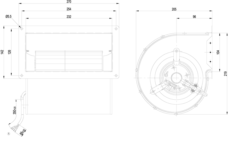 Keskipakopuhallin ebmpapst d2e146-ap47-22 8uf 300w