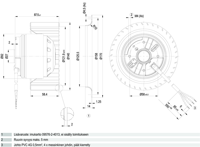 Keskipakopuhallin ebmpapst r2e140-ai28-31 4uf 185w oik