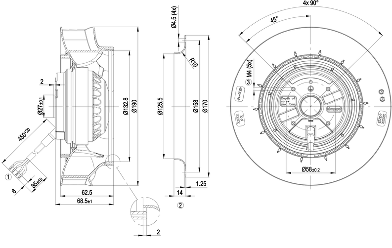 Keskipakopuhallin ebmpapst r2e190ra2605 1,5uf