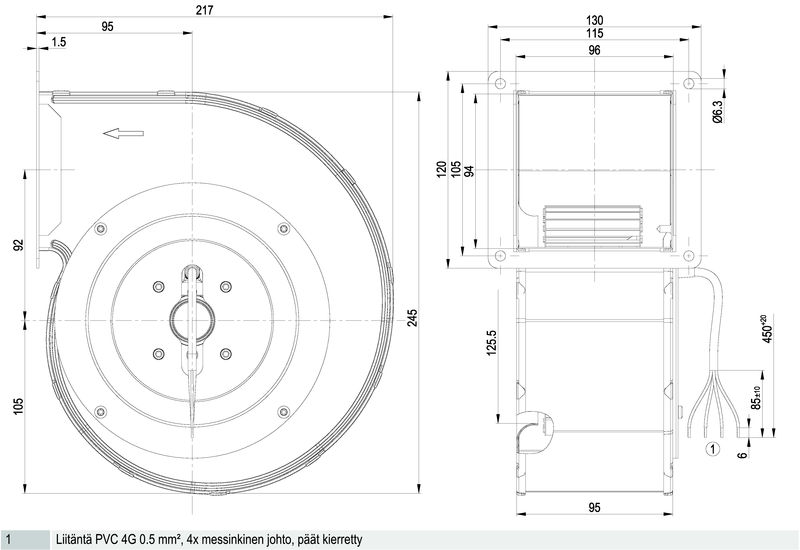 Keskipakopuhallin ebmpapst G2E140-PI28-14 4UF 185W