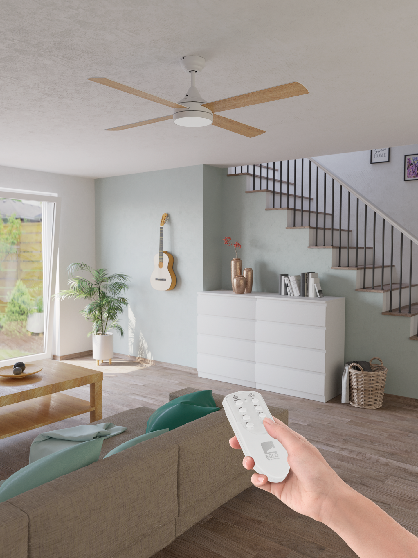 Tuuletinvalaisin EGLO Trinidad led valkoinen/puu 20W IP20