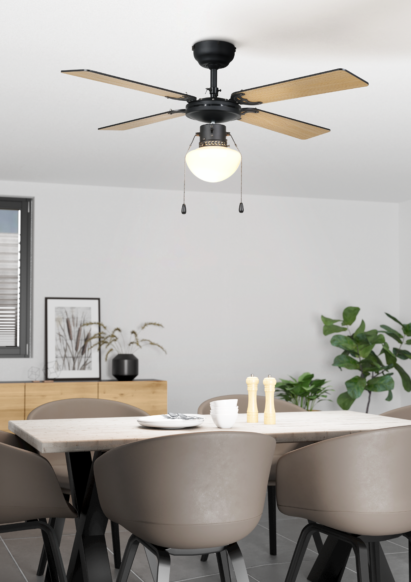 Tuuletinvalaisin EGLO Fortaleza musta/puu E27 maks. 60W, IP20