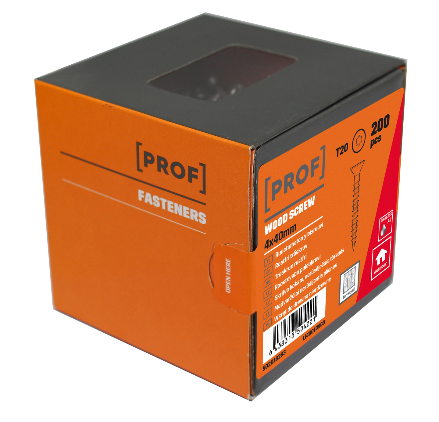 Yleisruuvi PROF uppokanta rst A2 T20 4x40 200kpl