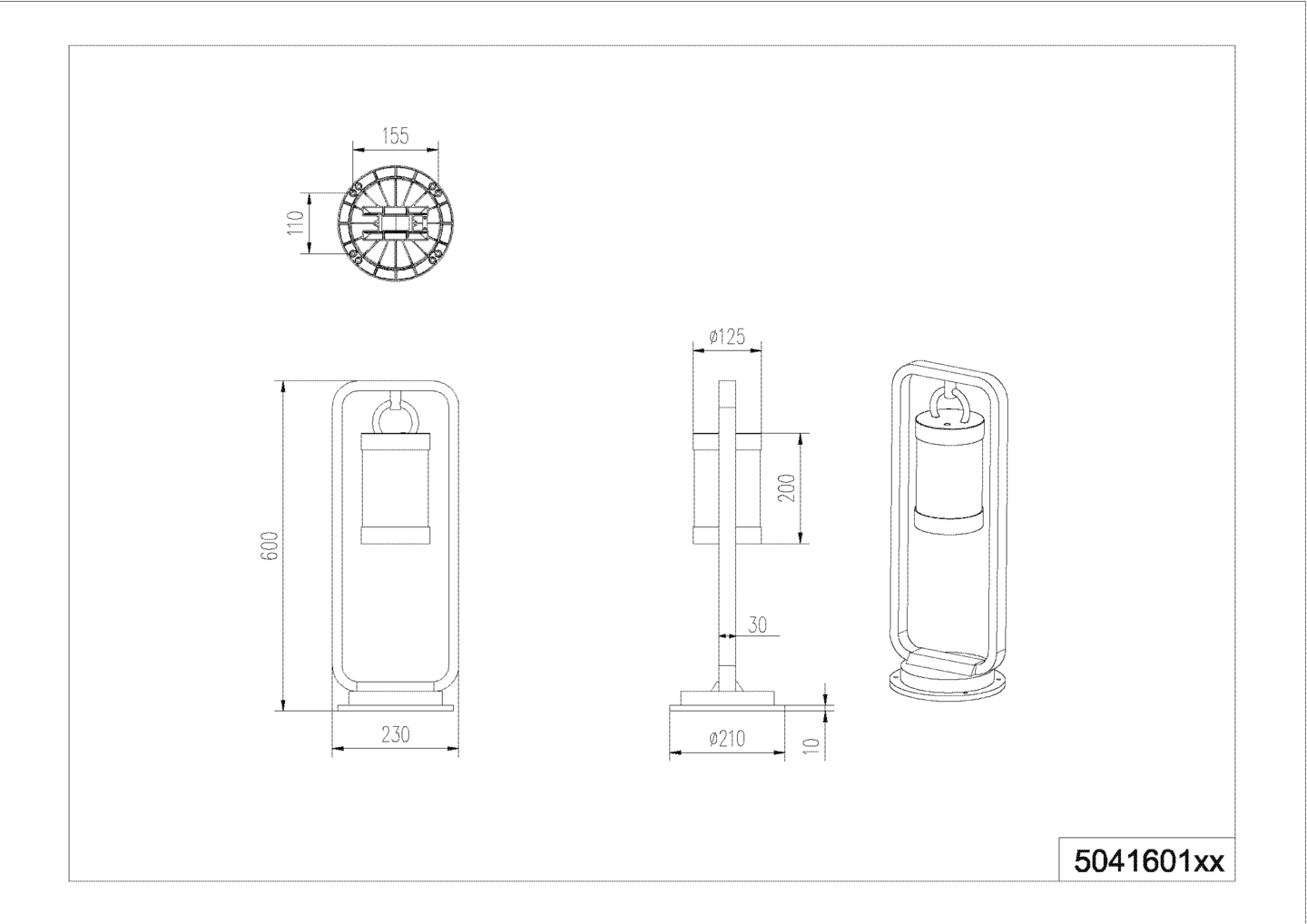 Ulkopylväsvalaisin TRIO Sambesi E27 60cm antrasiitti hämärätunnistimella