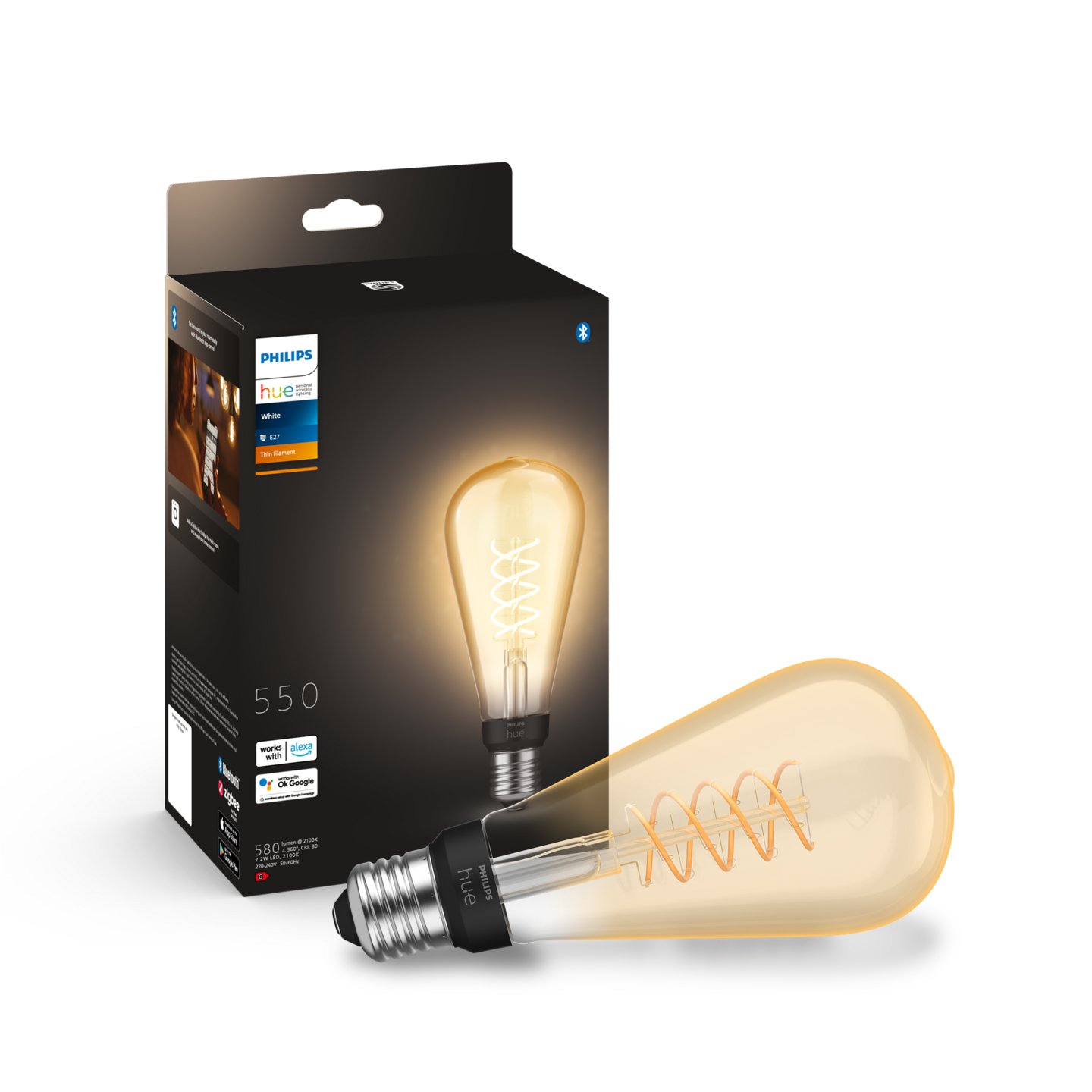 Led-lamppu Philips Hue Filament 550lm 7W ST72 E27 valkoinen