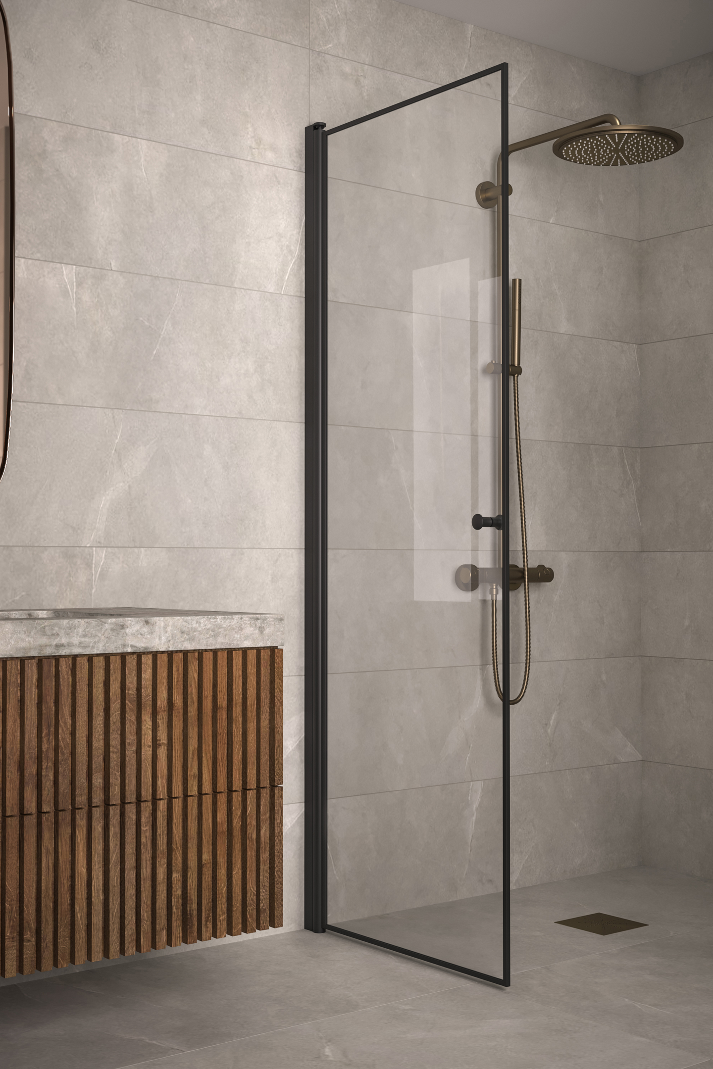 Suihkuseinä Classic Ram F02 kääntyvä 482X1900mm musta/kirkas