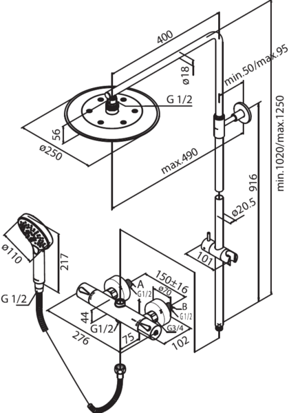 Suihkujärjestelmä Damixa 500 Silhouet grafiitinharmaa
