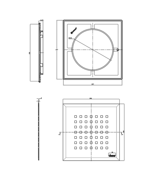 Neliökansi Vieser 197x197 Grid muovikehys