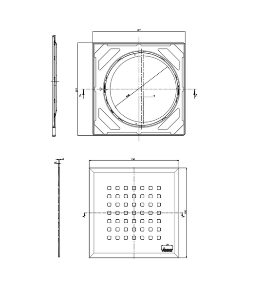 Neliökansi Vieser 197x197 Grid teräskehys