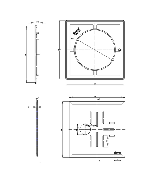 Neliökansi Vieser Classic 197x197 32mm reikä ruostumaton