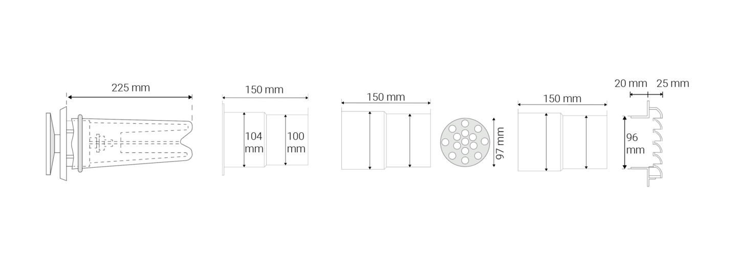 Korvausilmaventtiili Velco VLR-100 läpivienti