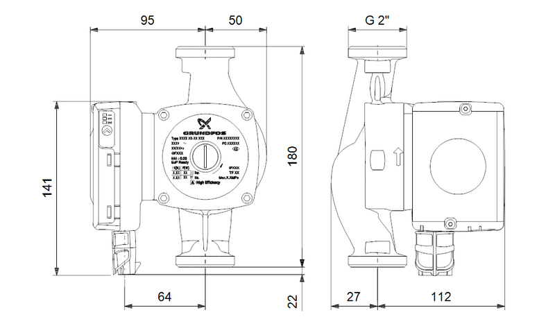 Lämpöjohtopumppu Grundfos UPS2 32-80 180 1x230v 50hz
