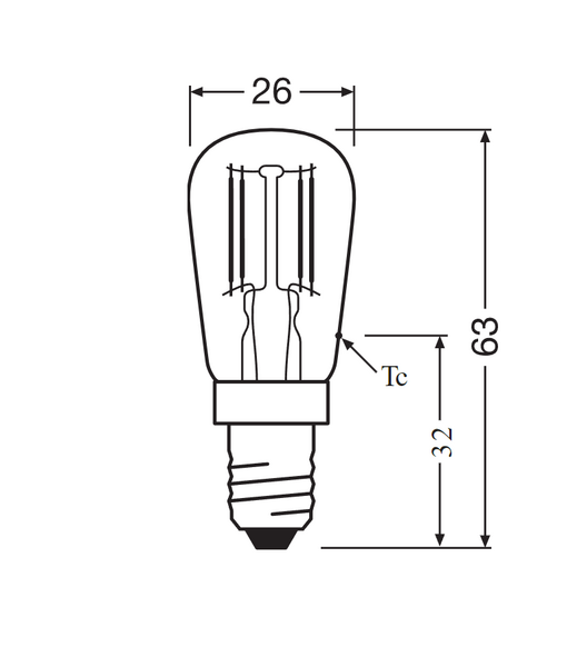 Vakiolamppu OSRAM Parathom T26 5 1,6W/824 Fil E14