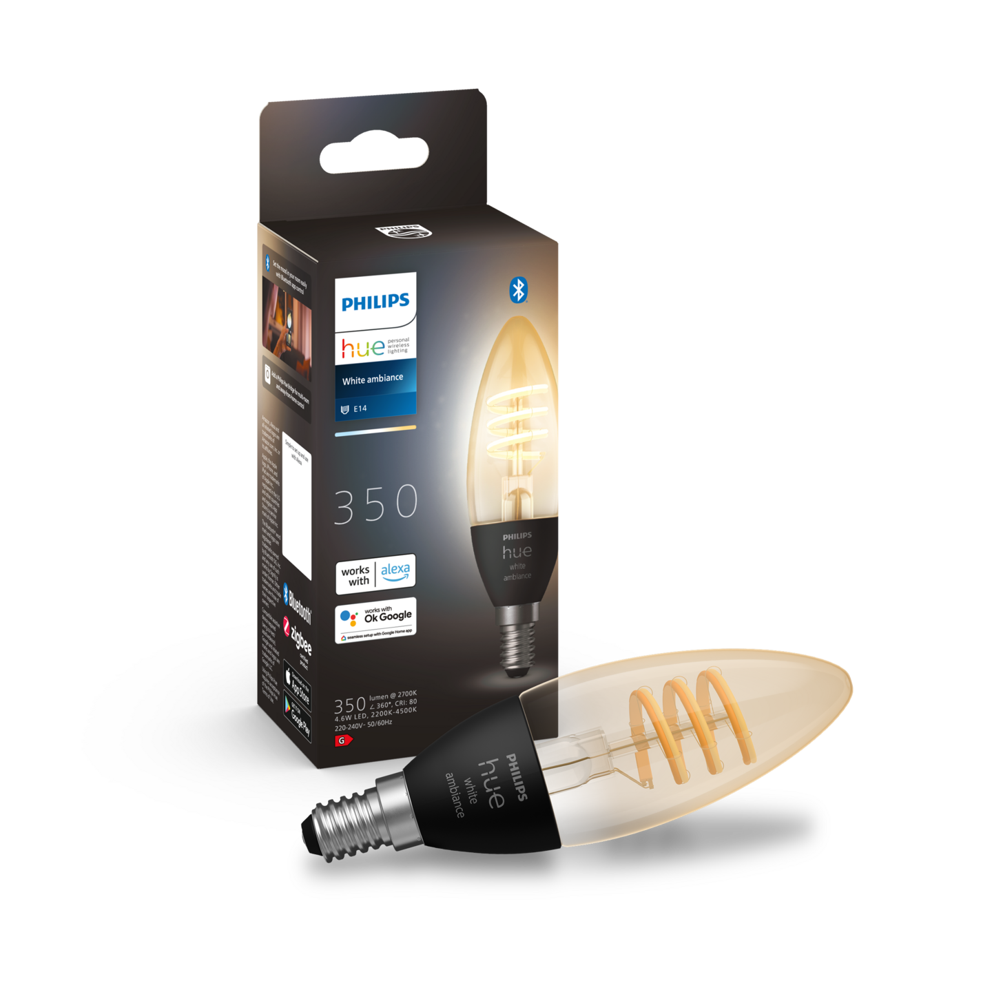 Led-kynttilälamppu filamentti Philips Hue 30W E14 2200-4500K 350lm läpinäkyvä